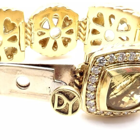 David Yurman Albion 18k Yellow Gold Diamond Lemon Citrine Link Bracelet - Picture 9 of 12